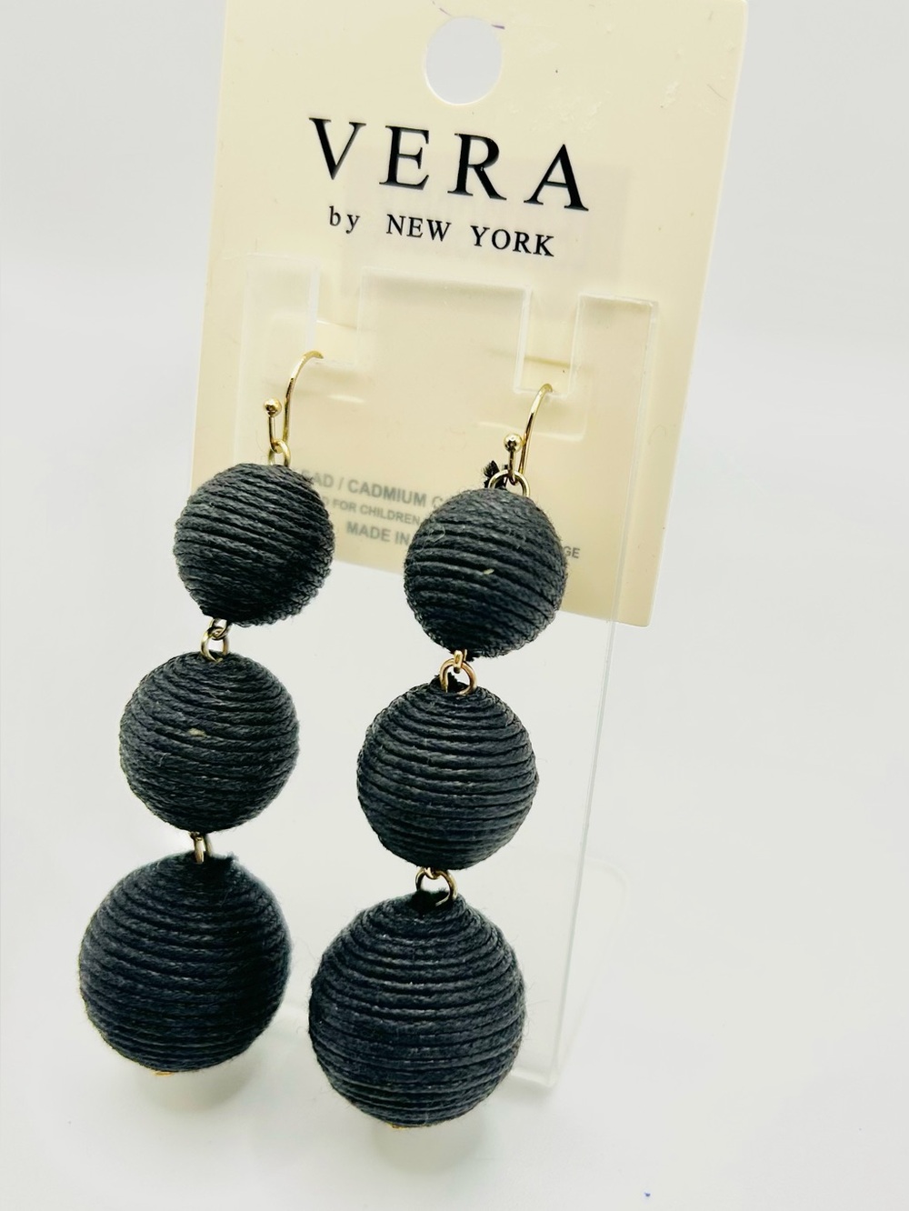 NWT Black Gumball 3-Tier Bon Bon Dangle Earrings Vera Wang of New York